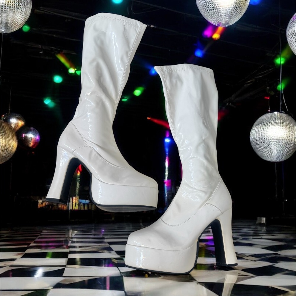 NEW WHITE platform GO GO BOOTS Halloween hippi costume women’s size 7 8 - Picture 11 of 16
